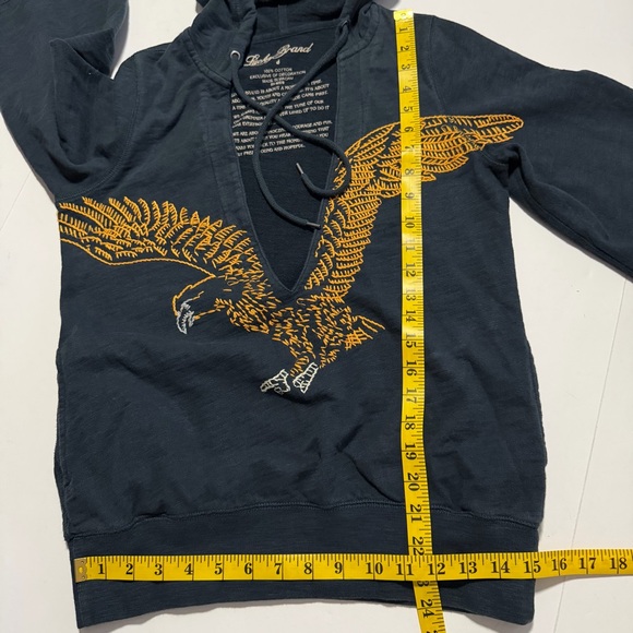 Lucky Brand Black Embroidered Eagle Hoodie Size Small Deep V Pullover Active - Picture 11 of 12